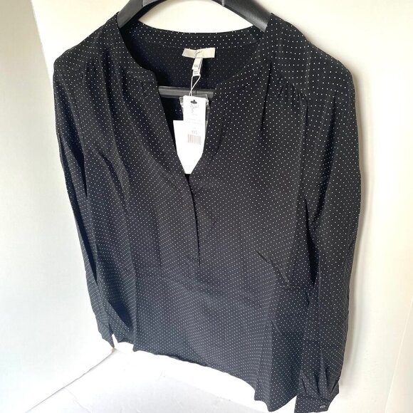 Joie Polka Dot Silk Blouse Womens XXS Black VNeck Long-Sleeve Carita Top Relaxed - Picture 5 of 9